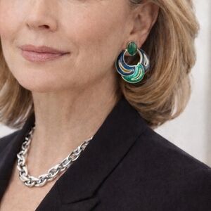 TURQUISE AND GOLD-Tone Earrings, vintage door knocker style.